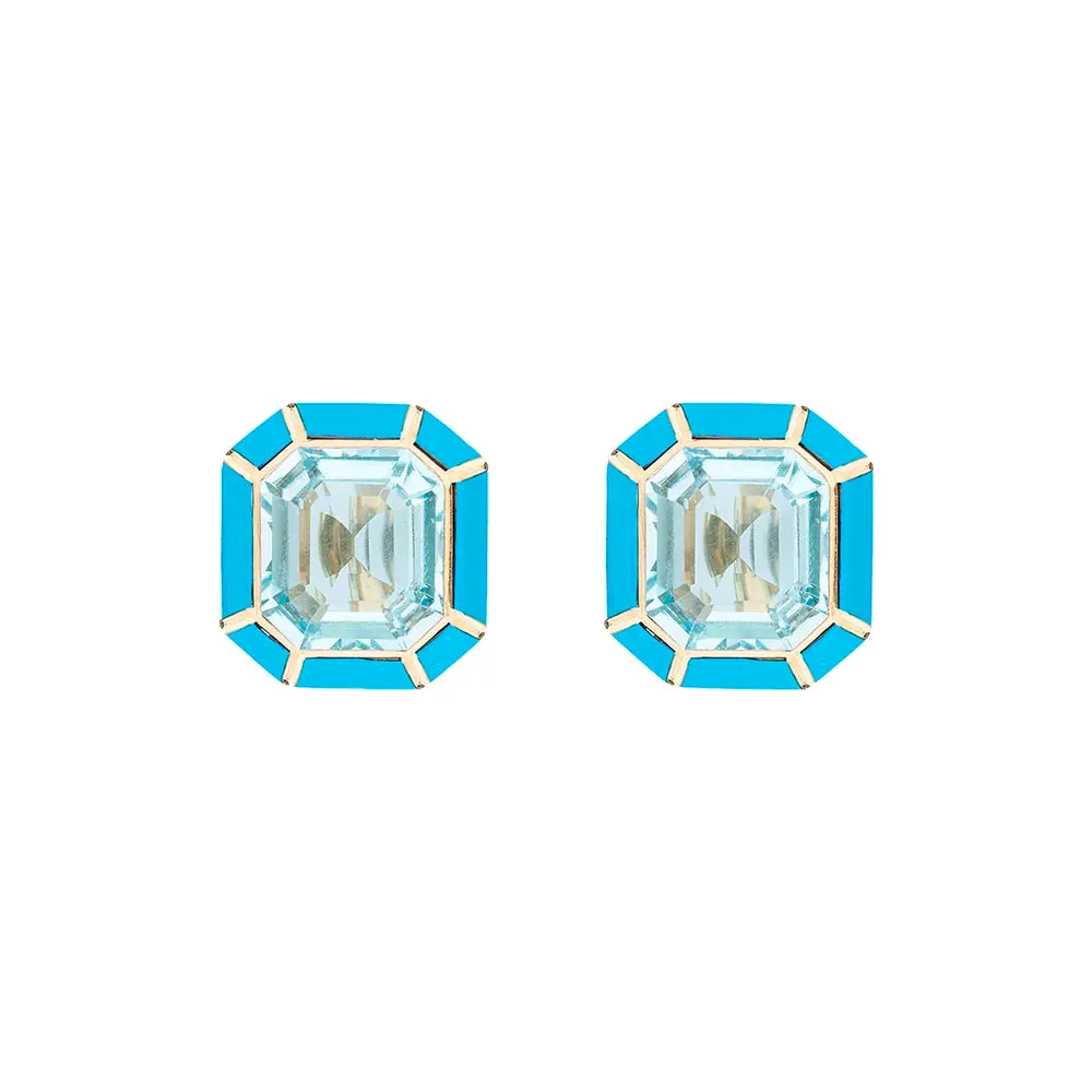 Blue Topaz and Turquoise Stud Earrings