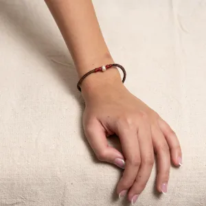 Bracelet with Circle Silver Charm in Red and Brown