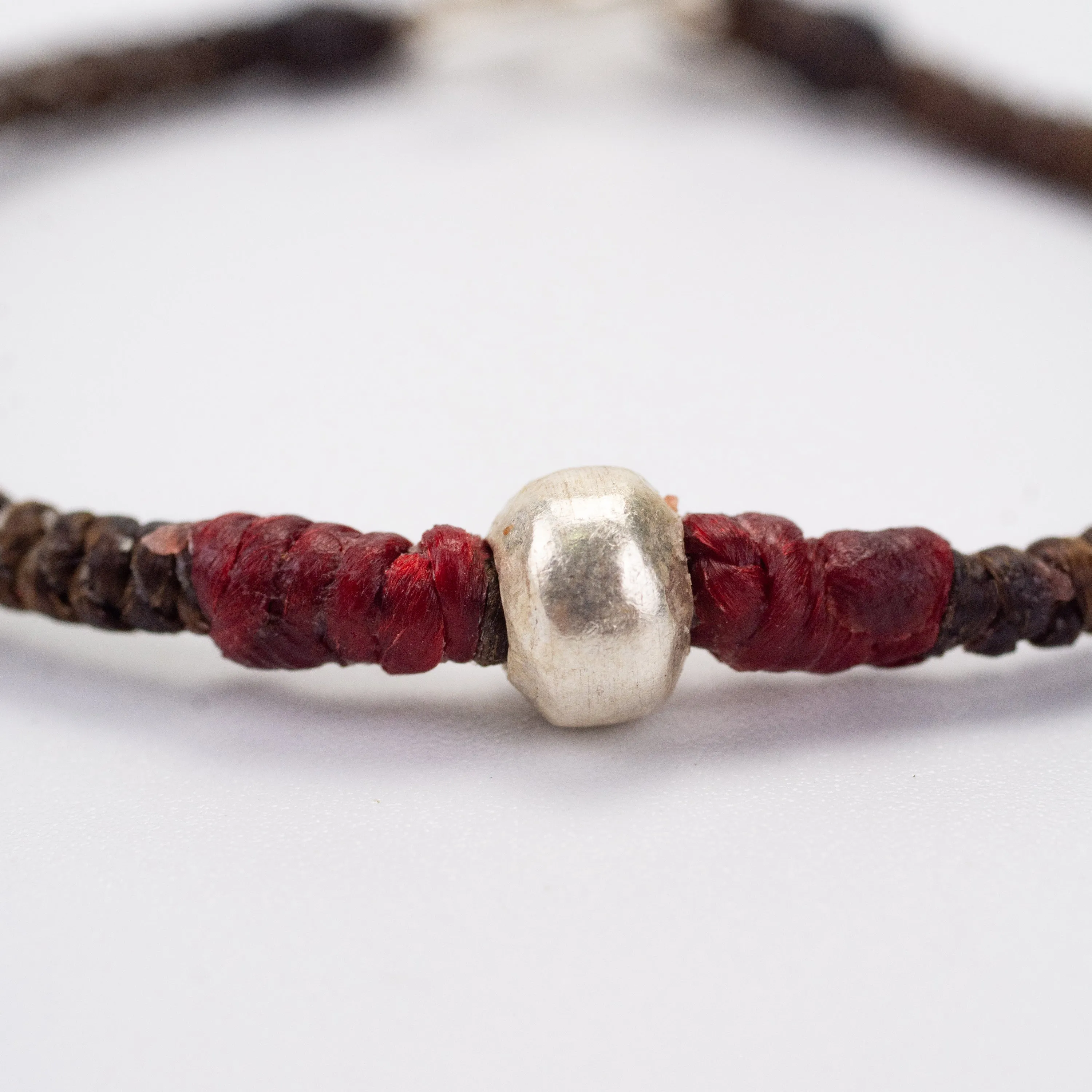 Bracelet with Circle Silver Charm in Red and Brown
