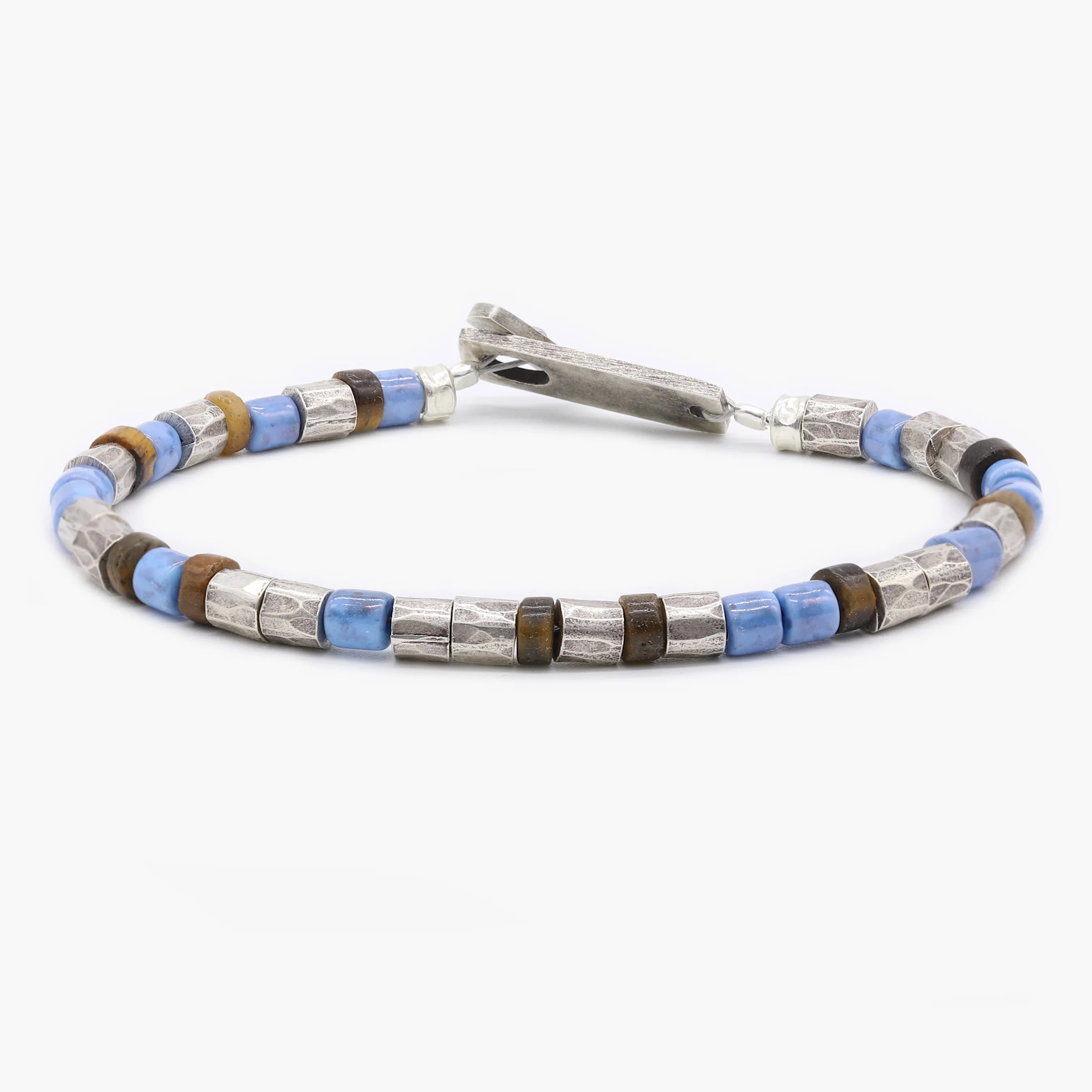 Bracelet With Tiger Eye, Vintage Glass Beads and Sterling Silver Beads