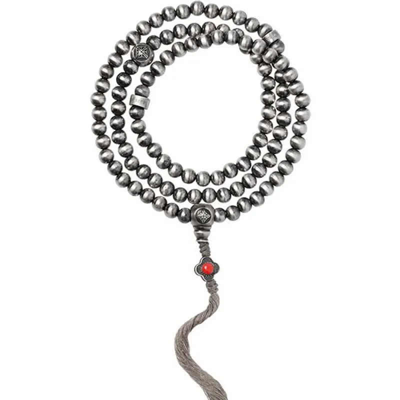 Buddha Stones 108 Mala Beads 925 Sterling Silver Red Agate Turquoise Confidence Charm Bracelet