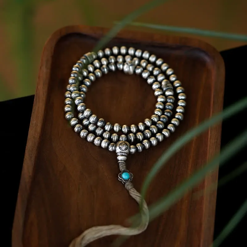 Buddha Stones 108 Mala Beads 925 Sterling Silver Red Agate Turquoise Confidence Charm Bracelet