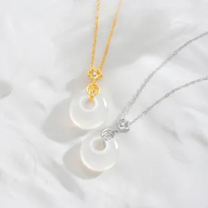 Buddha Stones 925 Sterling Silver Hetian White Jade Fu Character Happiness Luck Necklace Pendant