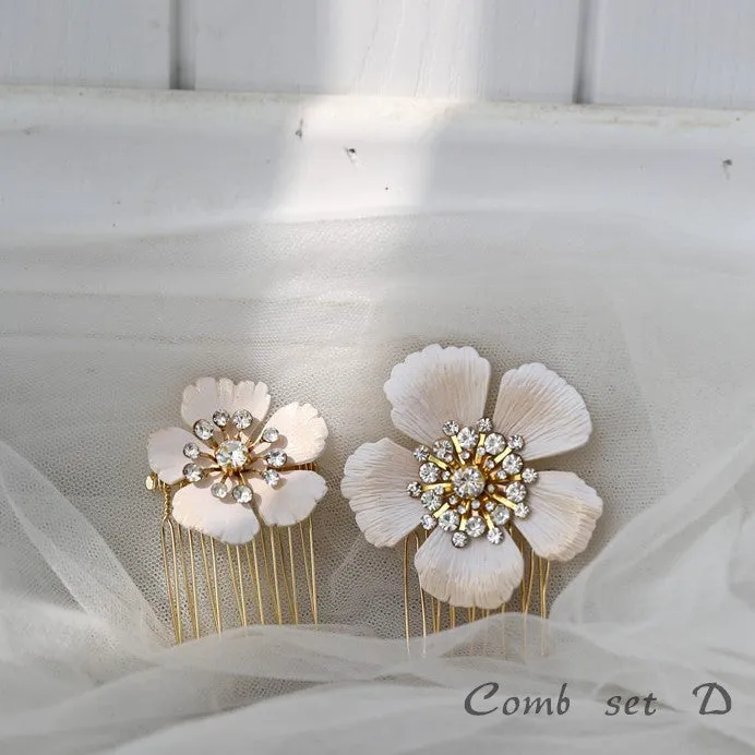 C182. vintage enameled off white floral hair comb, bridal headpiece