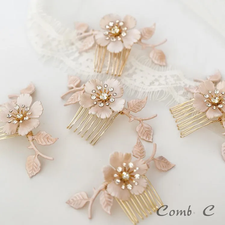 C182. vintage enameled off white floral hair comb, bridal headpiece