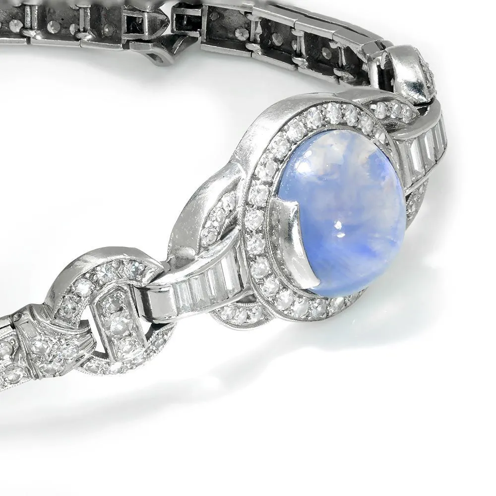 Certified Art Deco Star Sapphire Bracelet with Diamonds Platinum
