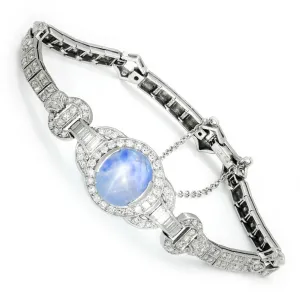 Certified Art Deco Star Sapphire Bracelet with Diamonds Platinum
