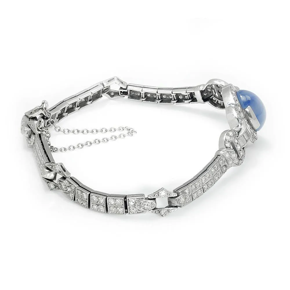 Certified Art Deco Star Sapphire Bracelet with Diamonds Platinum