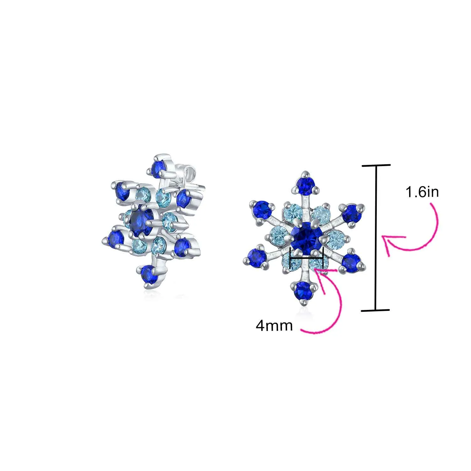 Christmas CZ Blue Aqua Star Snowflake Stud Earrings Pierced & Clip On