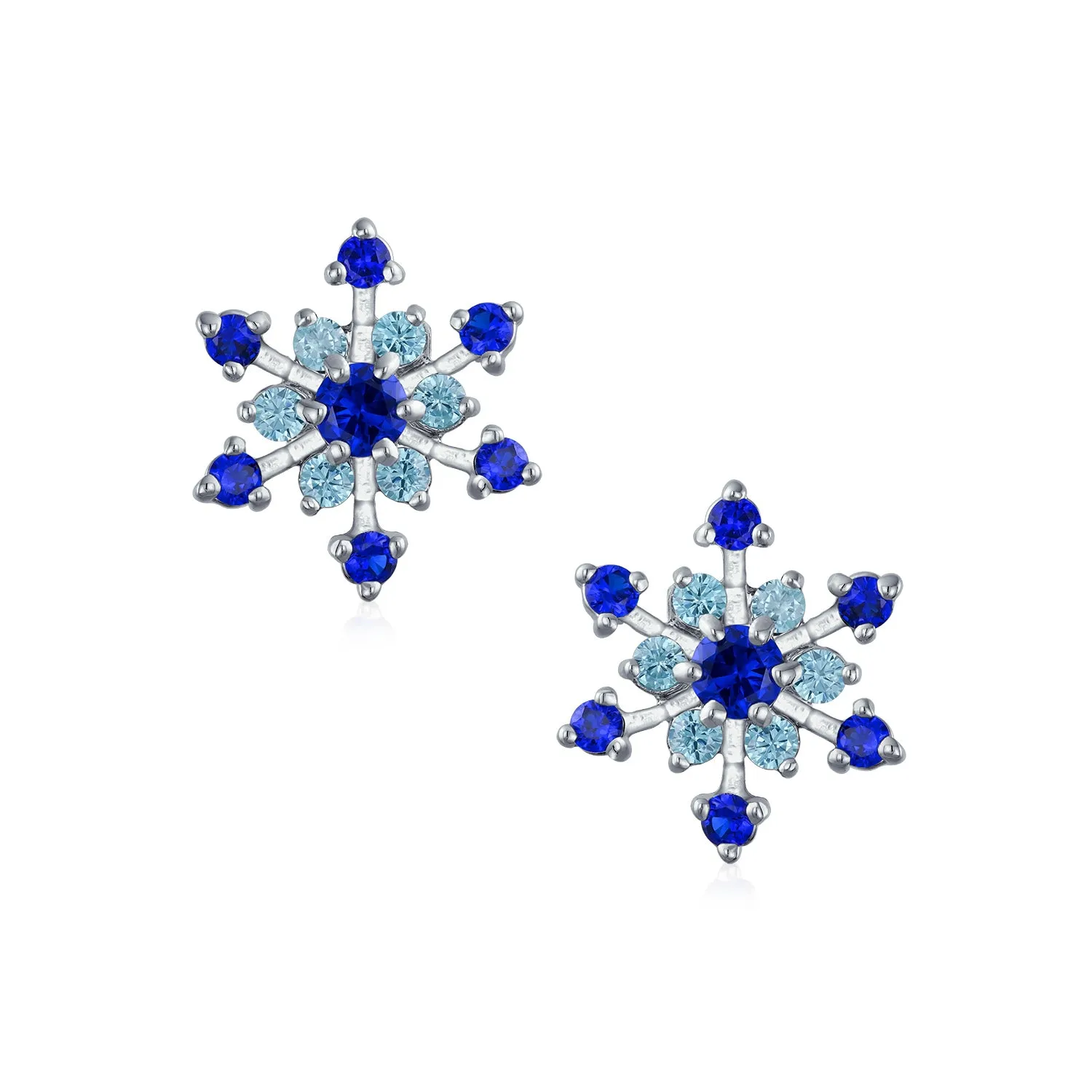 Christmas CZ Blue Aqua Star Snowflake Stud Earrings Pierced & Clip On