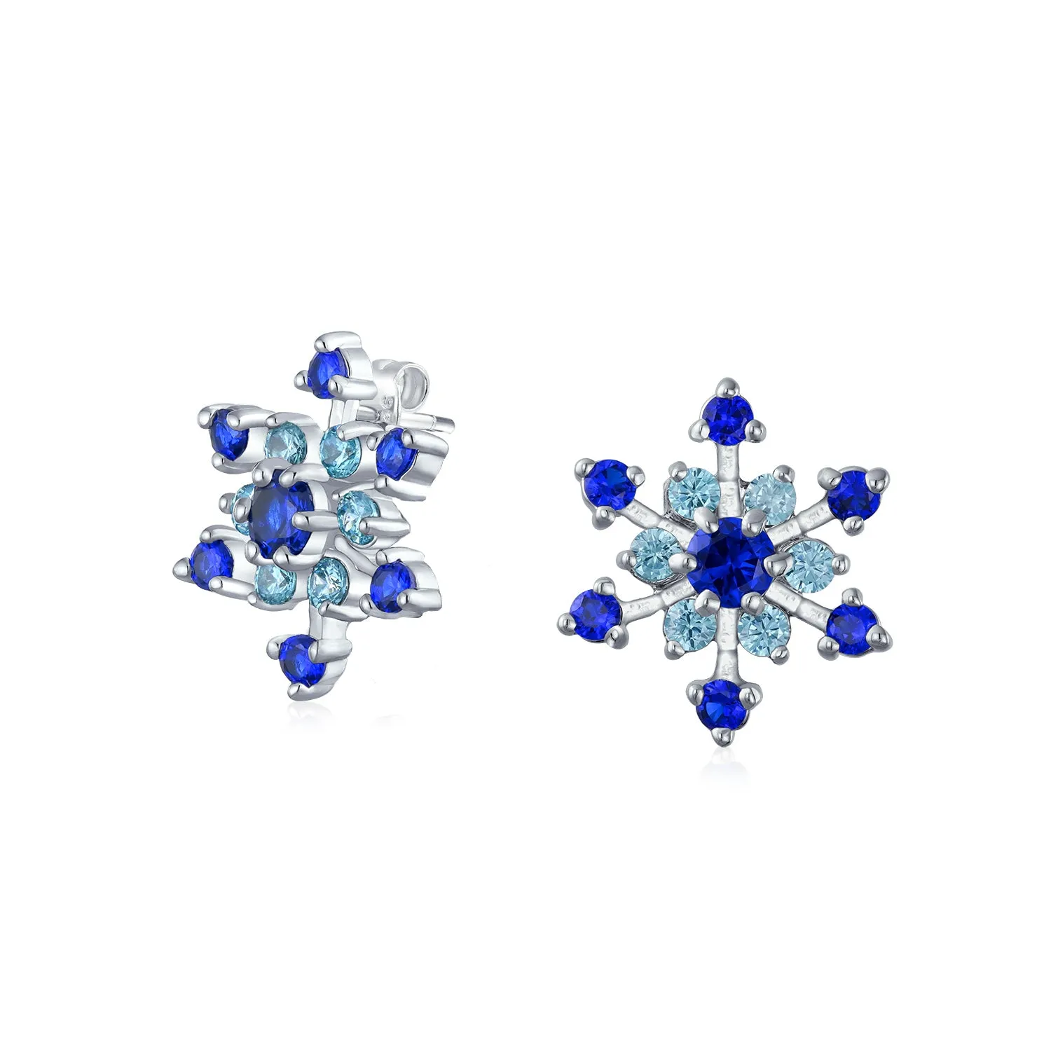 Christmas CZ Blue Aqua Star Snowflake Stud Earrings Pierced & Clip On