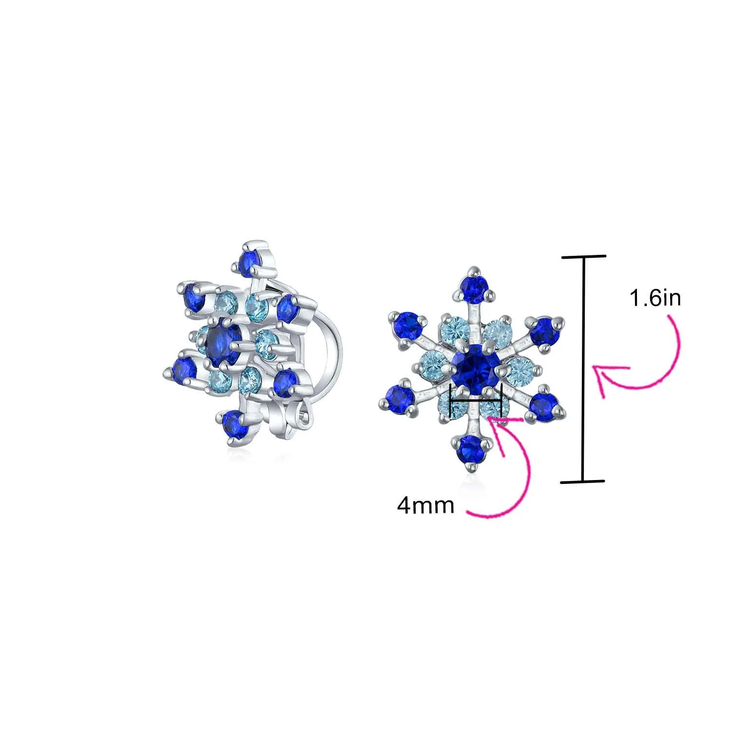 Christmas CZ Blue Aqua Star Snowflake Stud Earrings Pierced & Clip On