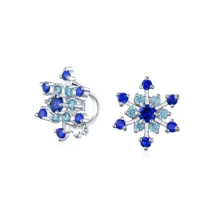 Christmas CZ Blue Aqua Star Snowflake Stud Earrings Pierced & Clip On