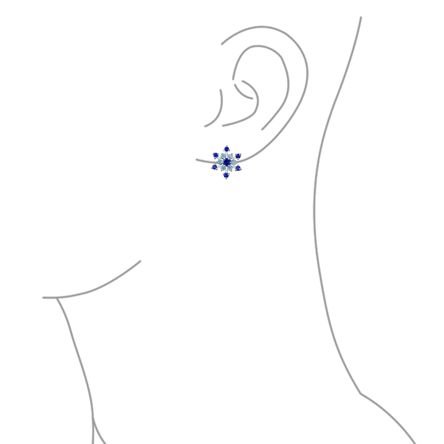 Christmas CZ Blue Aqua Star Snowflake Stud Earrings Pierced & Clip On