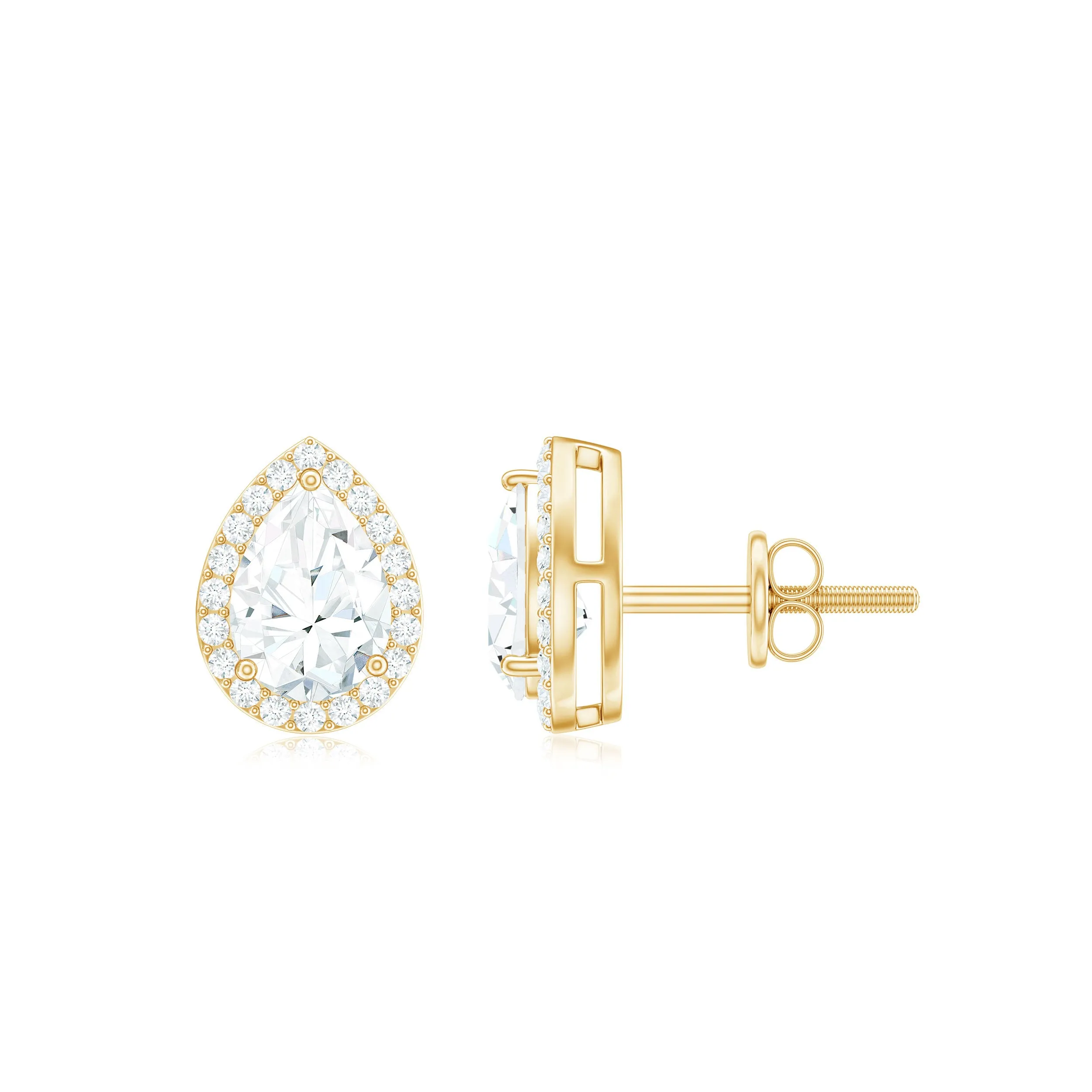 Classic Pear Shape Lab Grown Diamond Stud Earrings with Halo