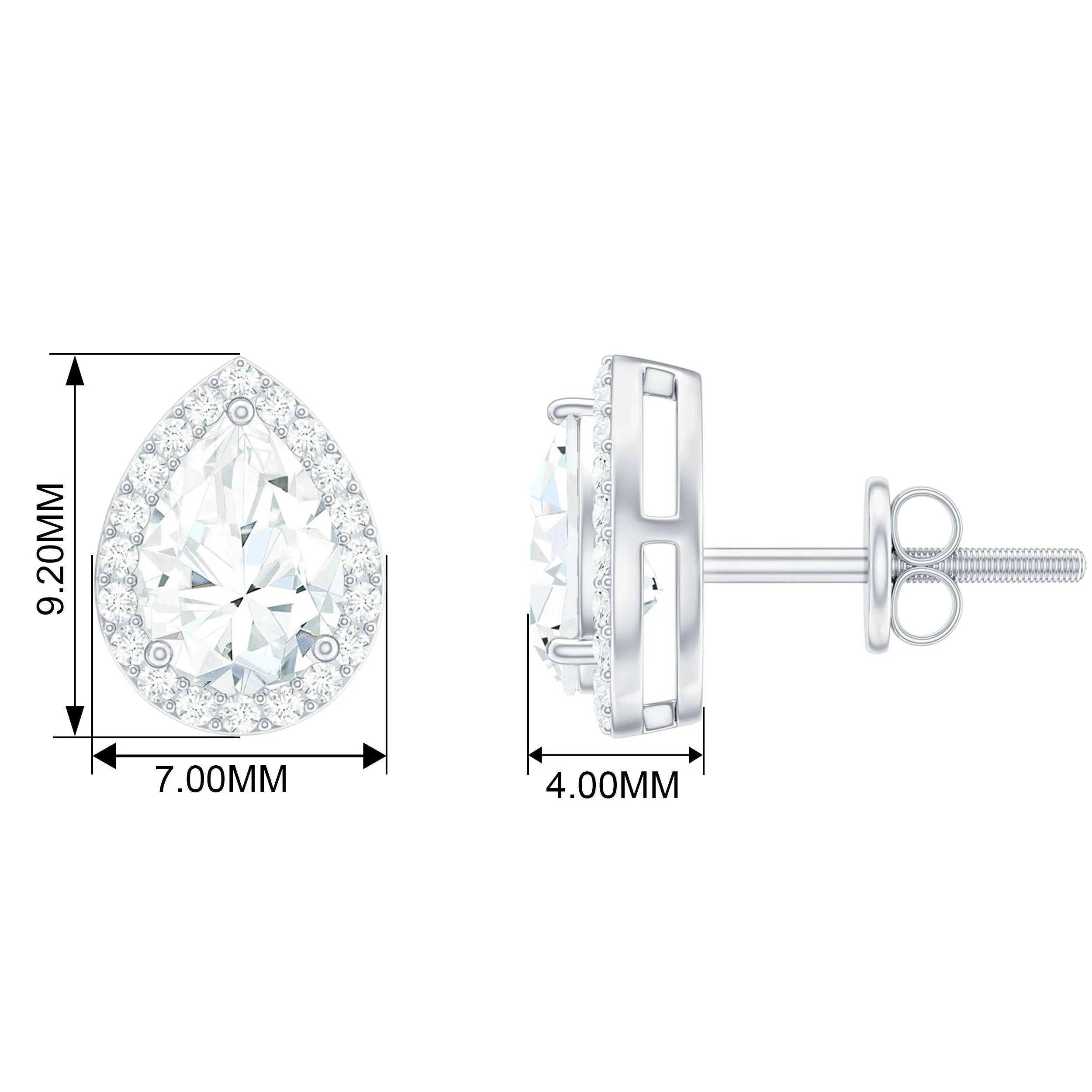 Classic Pear Shape Lab Grown Diamond Stud Earrings with Halo