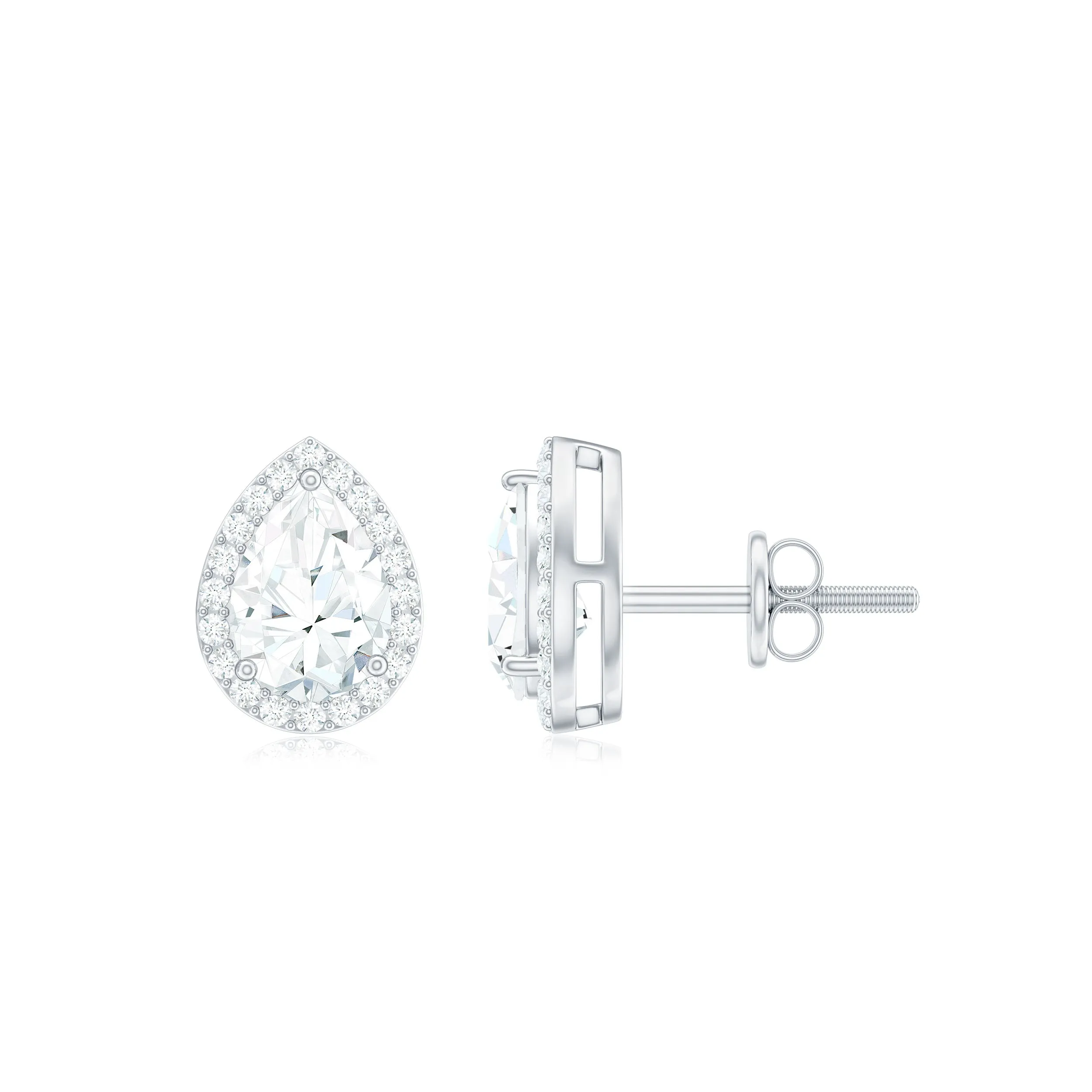 Classic Pear Shape Lab Grown Diamond Stud Earrings with Halo