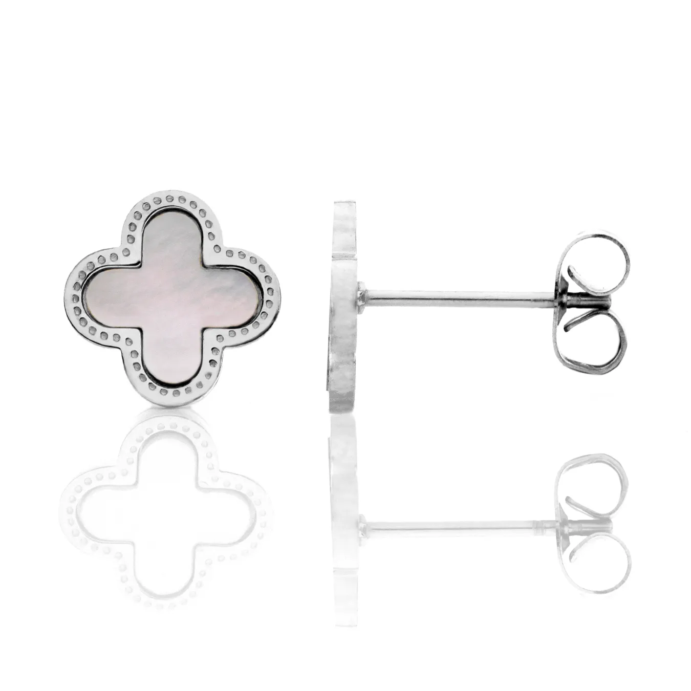 Clover Earrings - Stainless Steel (Silver & Faux Pearl)