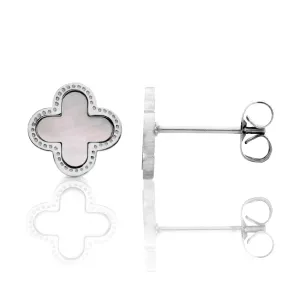 Clover Earrings - Stainless Steel (Silver & Faux Pearl)