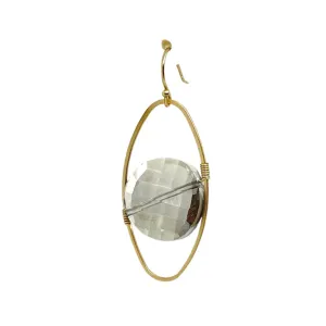 Coin Crystal Oval Matte Gold Wrap Earrings - Light Smoke Topaz