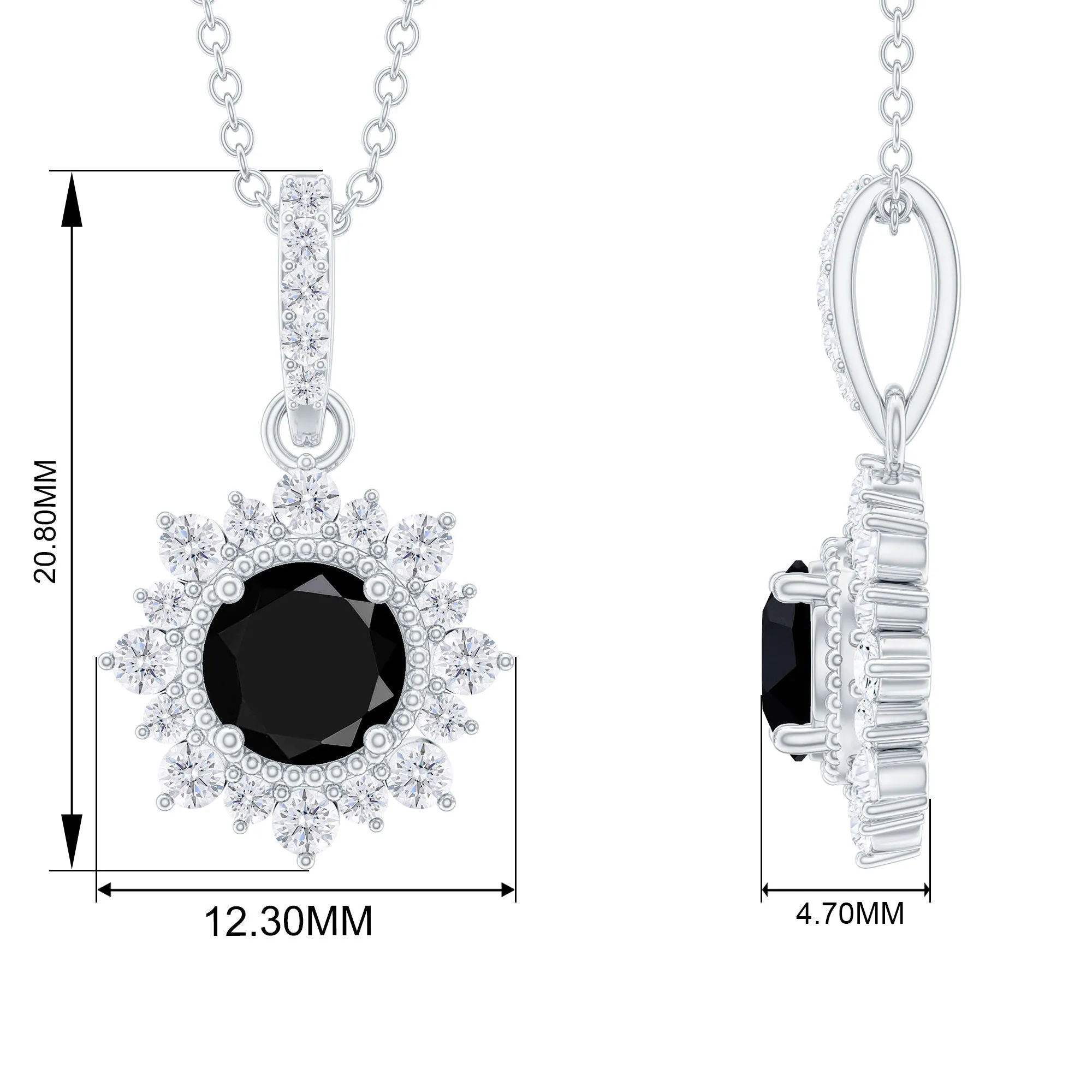 Created Black Diamond Pendant Necklace With Diamond Halo