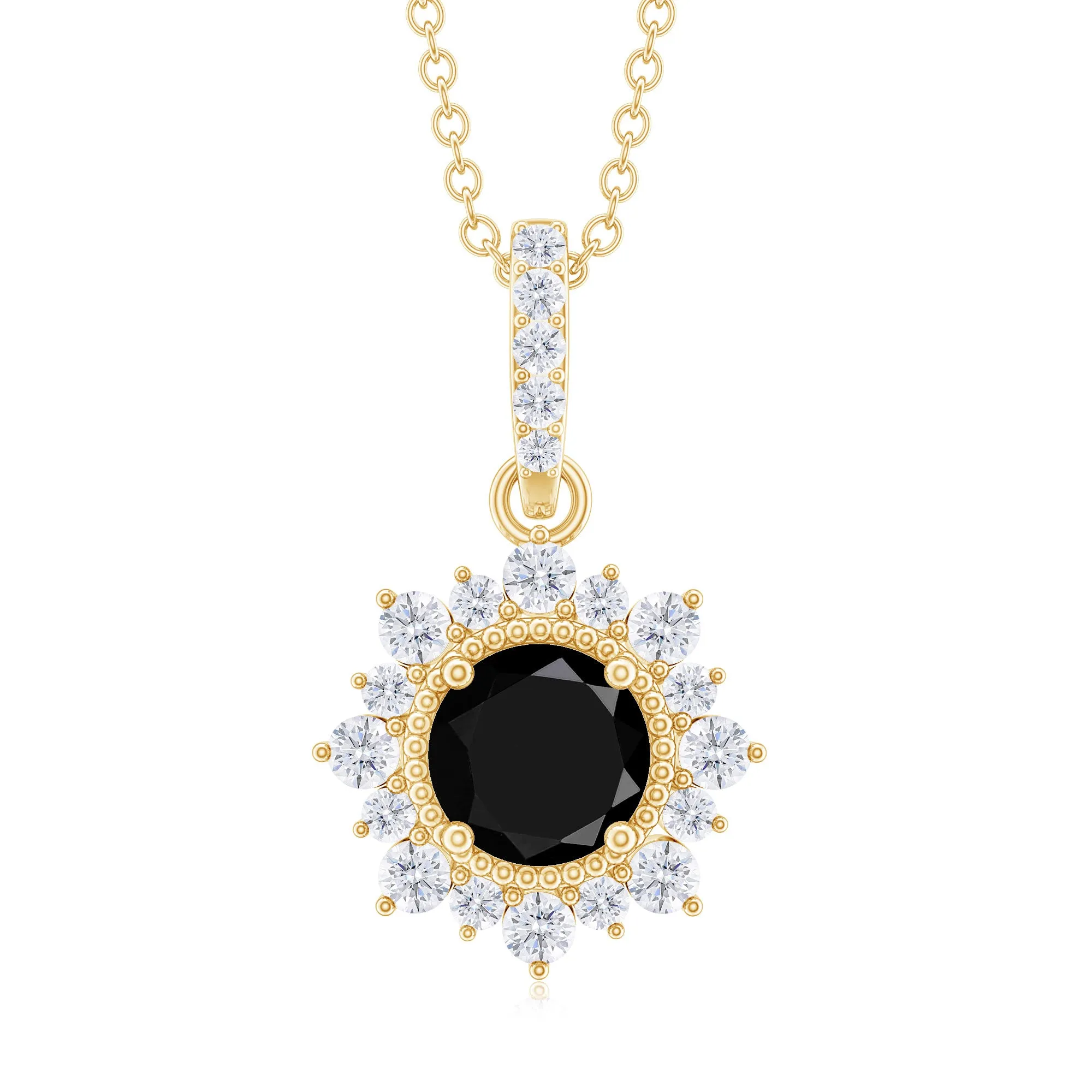 Created Black Diamond Pendant Necklace With Diamond Halo