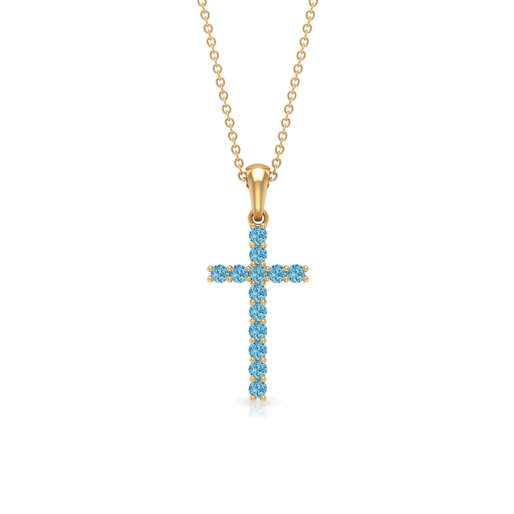 Cross Pendant Necklace For Women with 2 MM Aquamarine