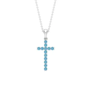 Cross Pendant Necklace For Women with 2 MM Aquamarine