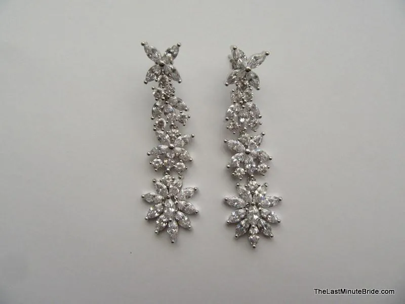 Cubic Zirconia Floral Bridal Dangle Earrings