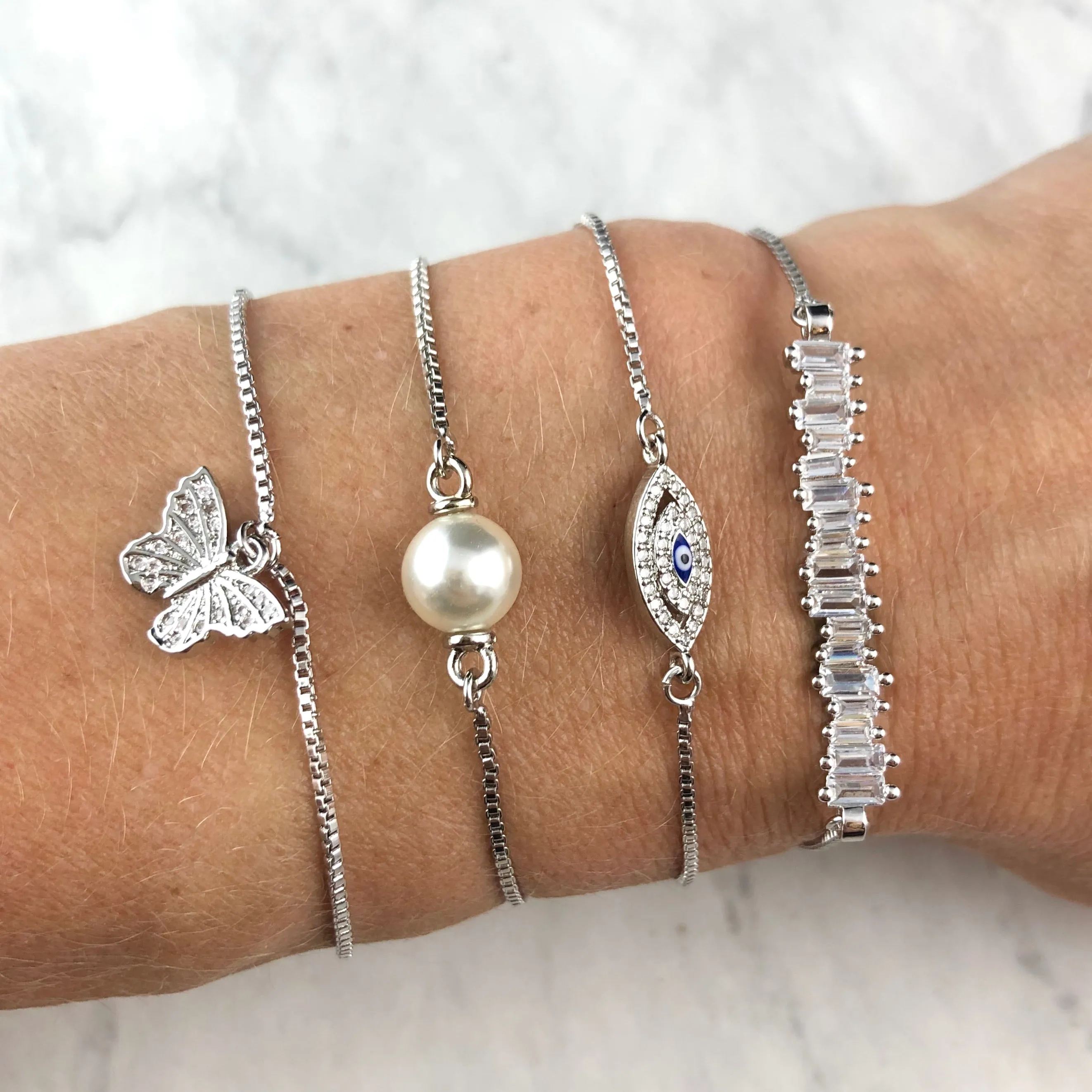 Diamond Bar Silver Slider Bracelet