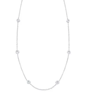 Diamond Bezel Station Necklace in 14K White Gold