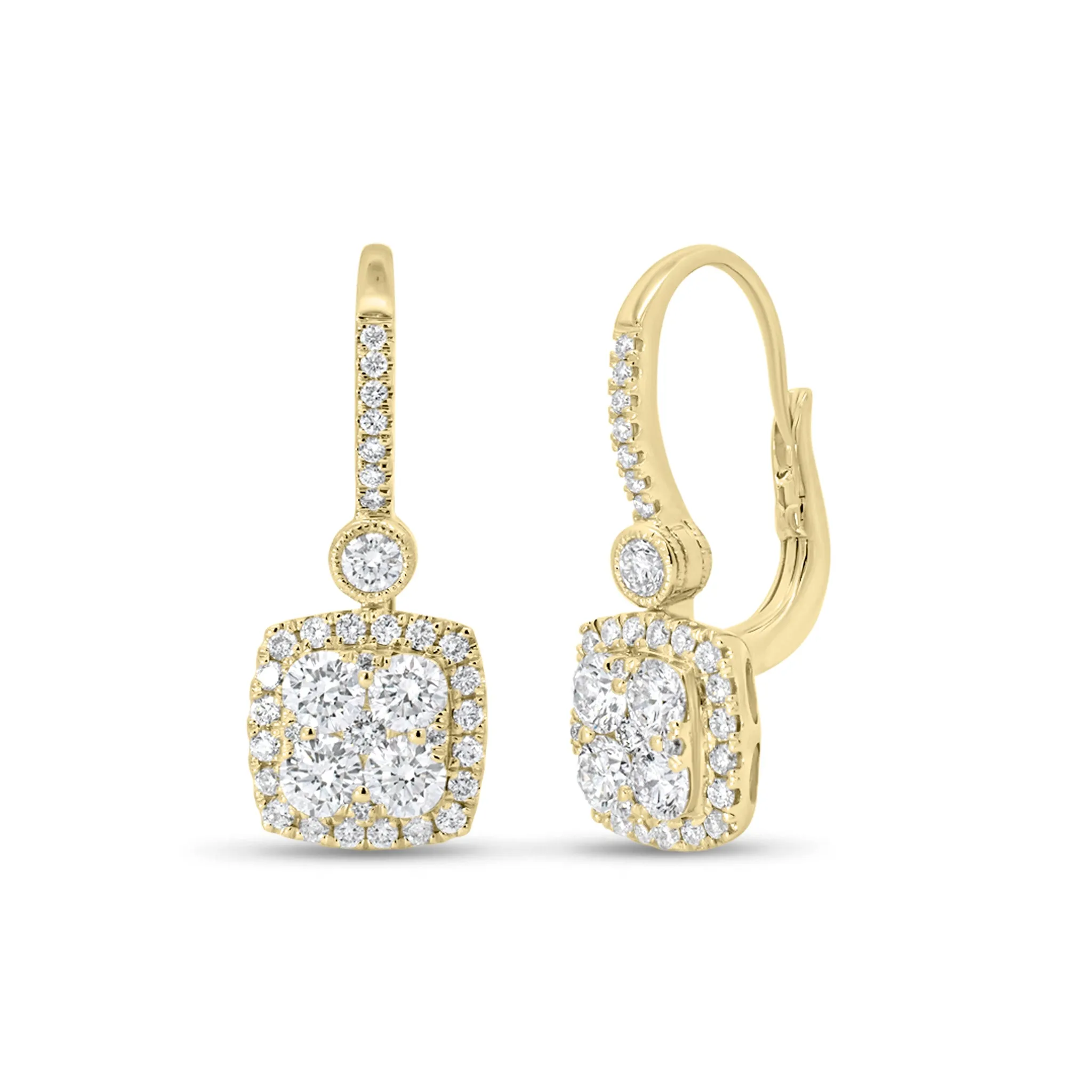 Diamond Square Drop Lever-Back Earrings