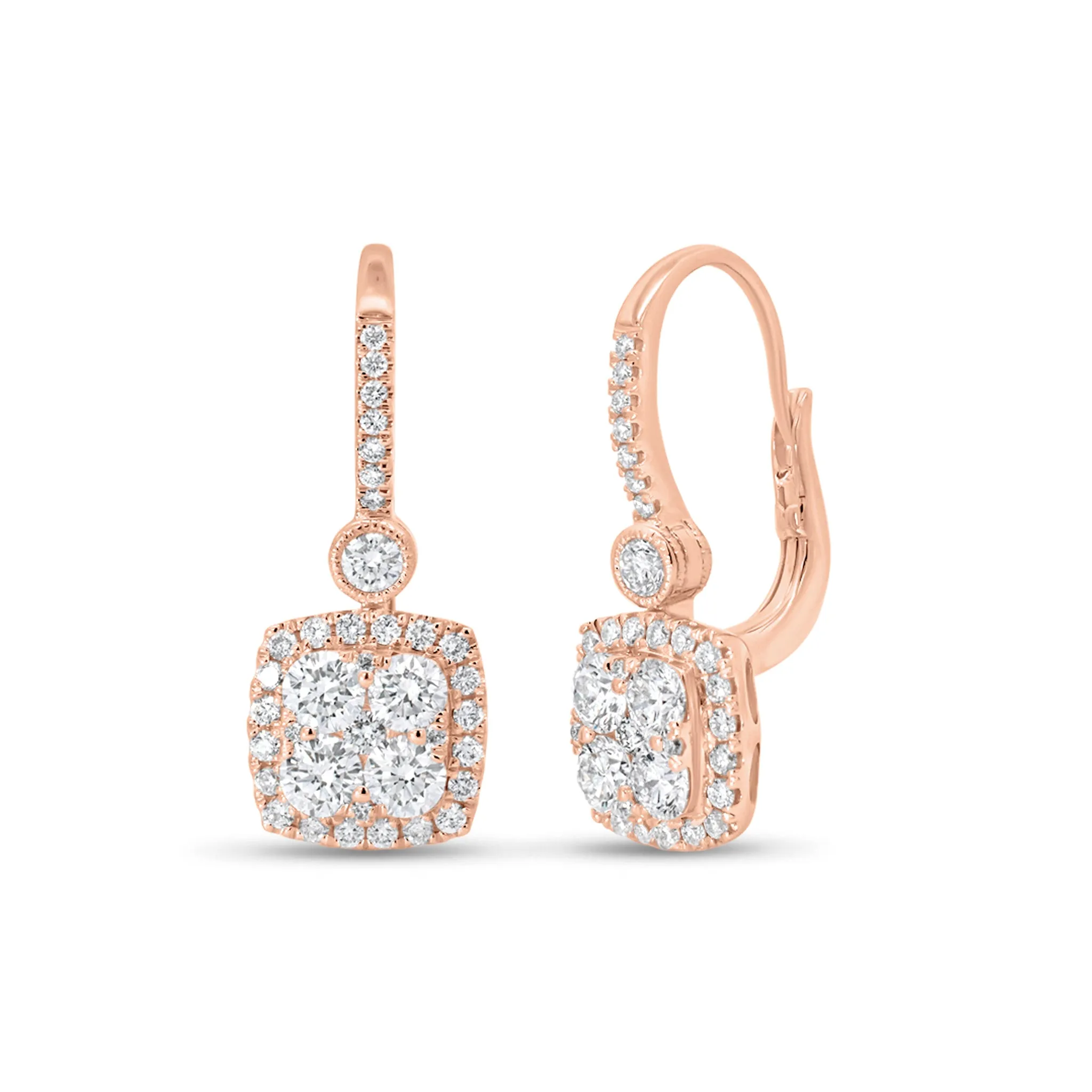 Diamond Square Drop Lever-Back Earrings