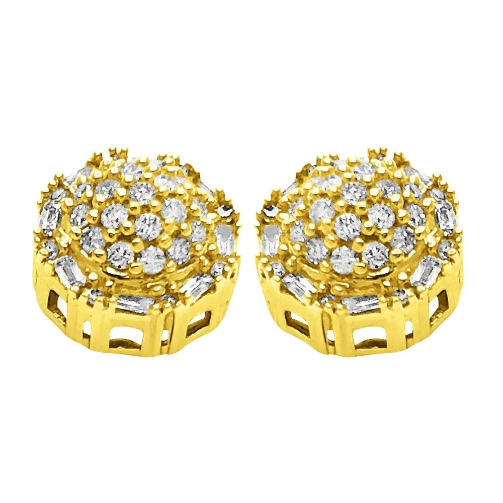 Domed Baguette Circle Diamond Earrings .33cttw 10K Yellow Gold