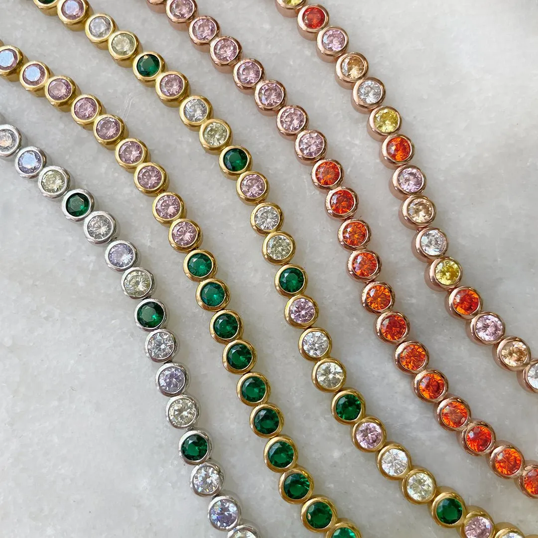Dotty Tennis Bracelet Orange, Rose Pink CZ and Rose Gold