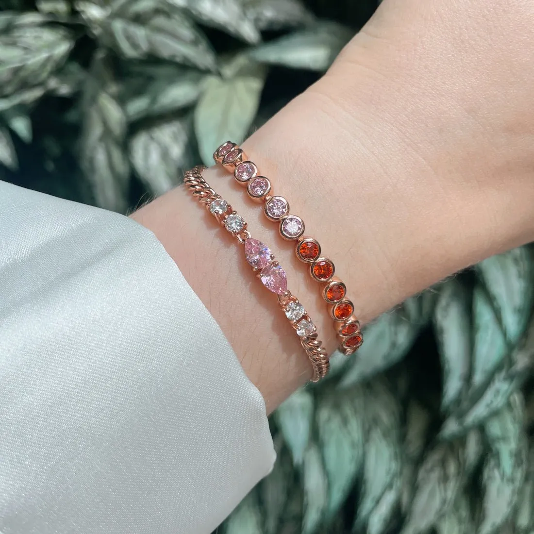 Dotty Tennis Bracelet Orange, Rose Pink CZ and Rose Gold