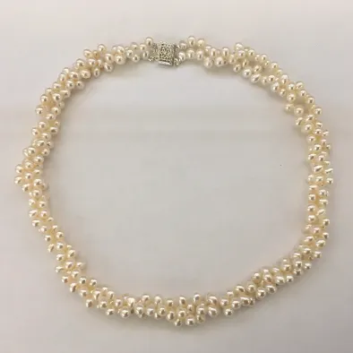 Double Strand Pearl Choker | White Freshwater Cultured Dancing Shape Pearls | Pearl Necklace for Bride