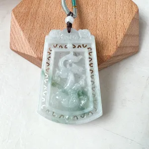 Dual Side Jade Dragon Phoenix Necklace, Green Jadeite Jade, Hand Carved Jade Necklace, Jade Pendant, LSG-0522-1363275