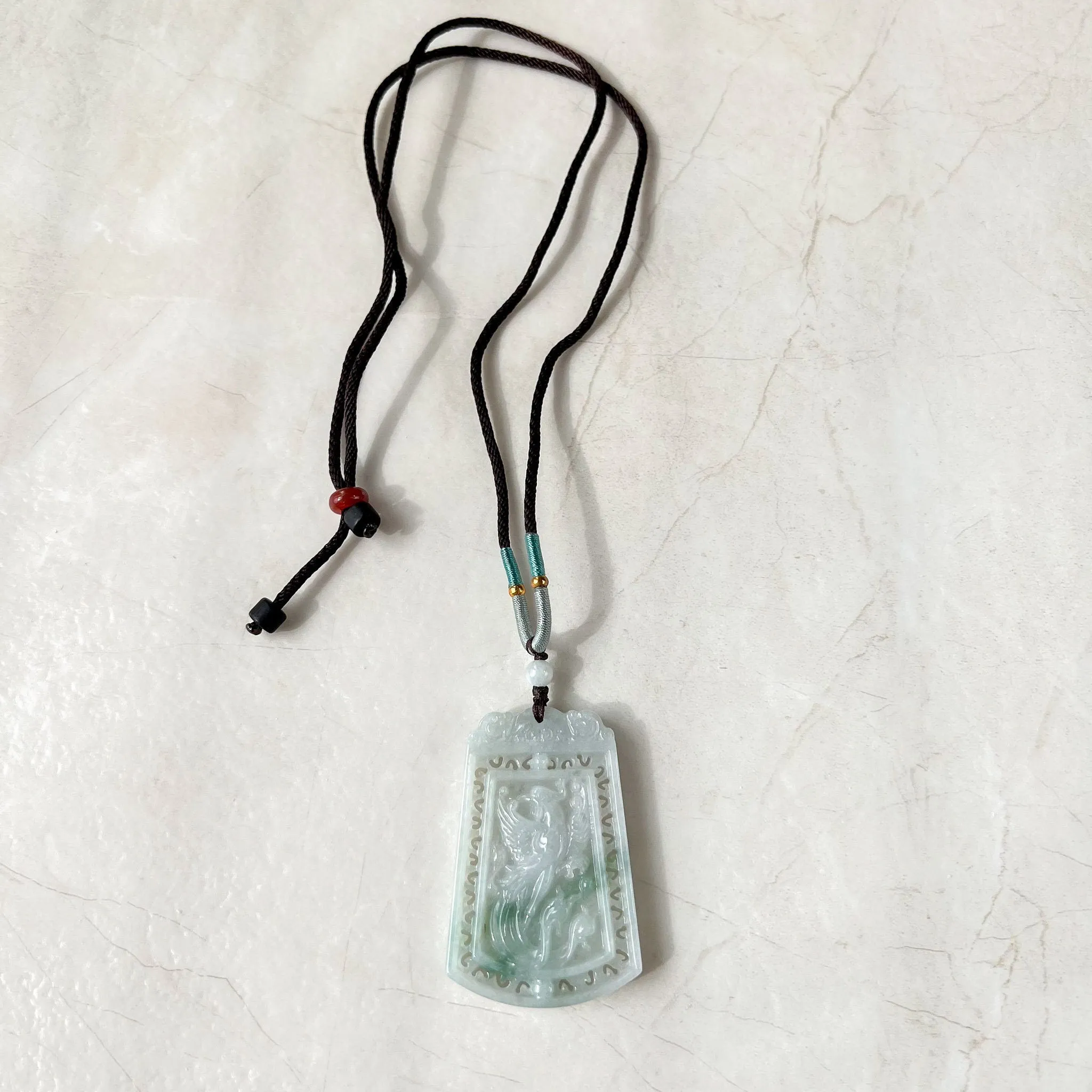 Dual Side Jade Dragon Phoenix Necklace, Green Jadeite Jade, Hand Carved Jade Necklace, Jade Pendant, LSG-0522-1363275
