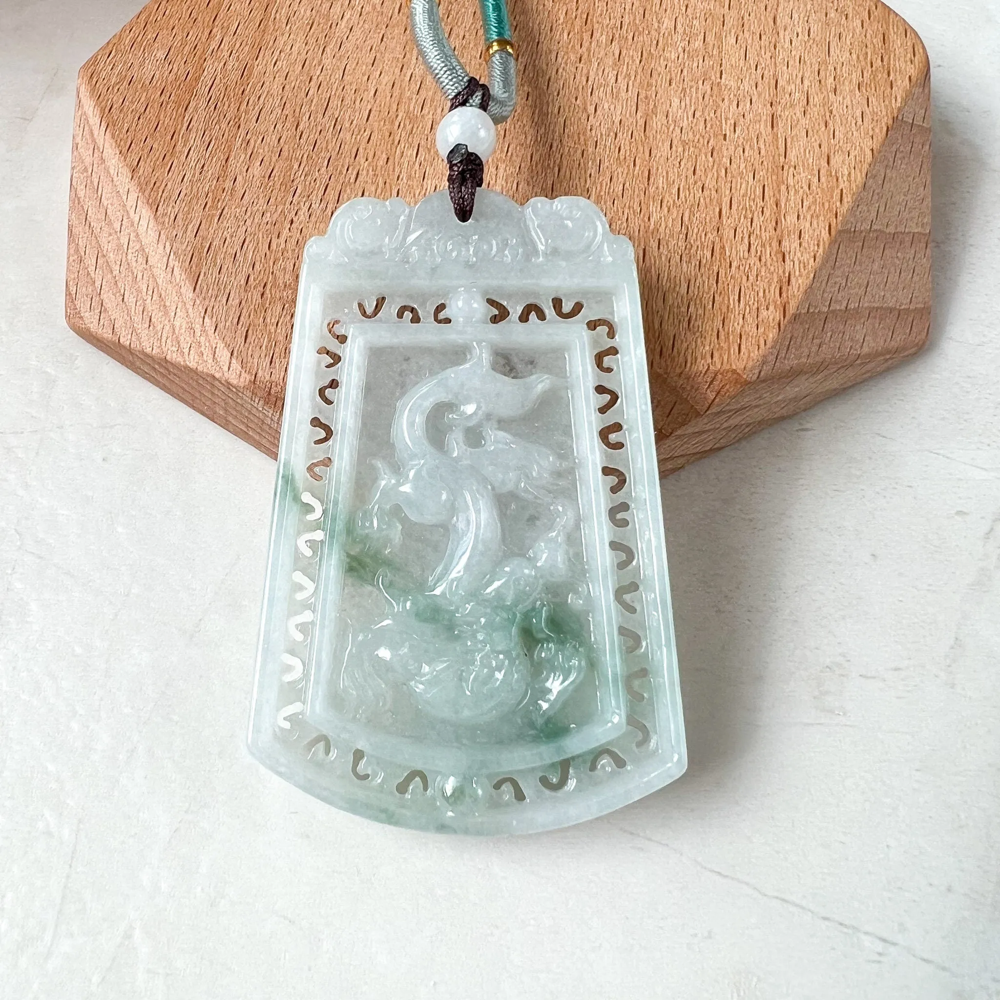 Dual Side Jade Dragon Phoenix Necklace, Green Jadeite Jade, Hand Carved Jade Necklace, Jade Pendant, LSG-0522-1363275