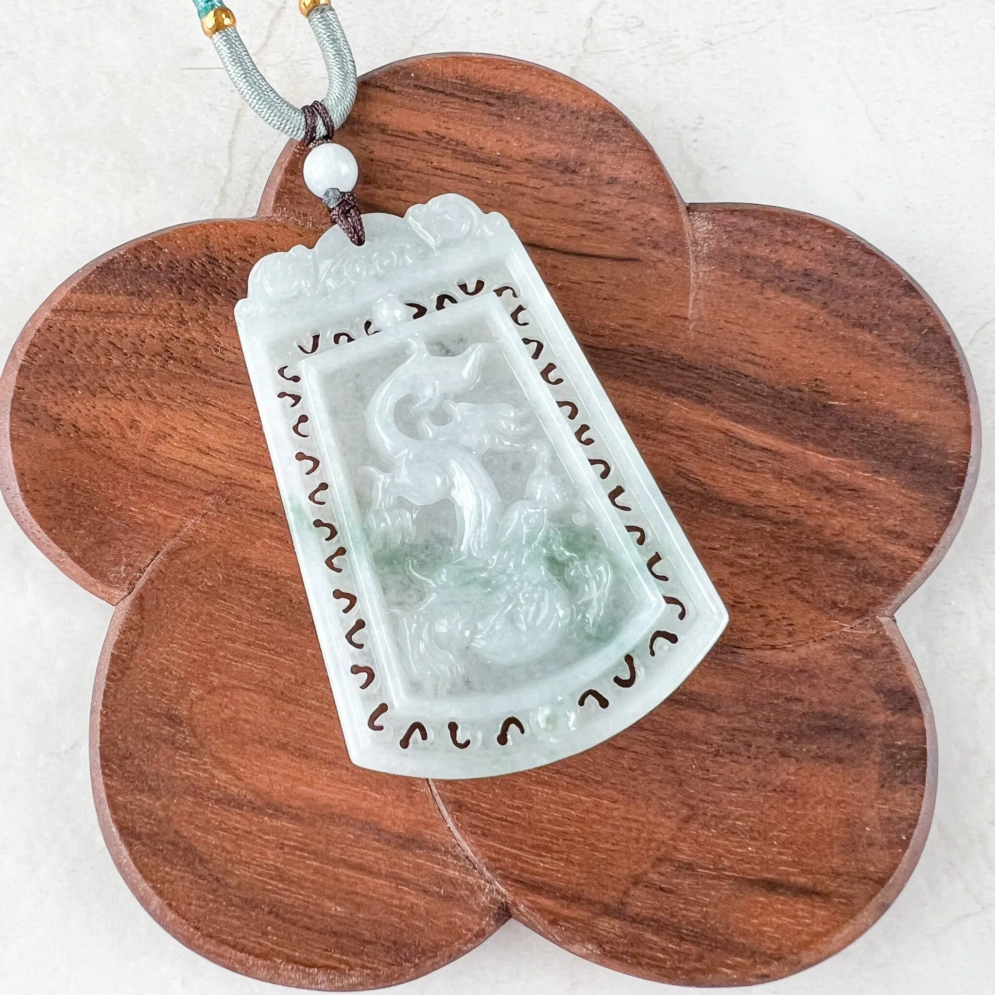 Dual Side Jade Dragon Phoenix Necklace, Green Jadeite Jade, Hand Carved Jade Necklace, Jade Pendant, LSG-0522-1363275