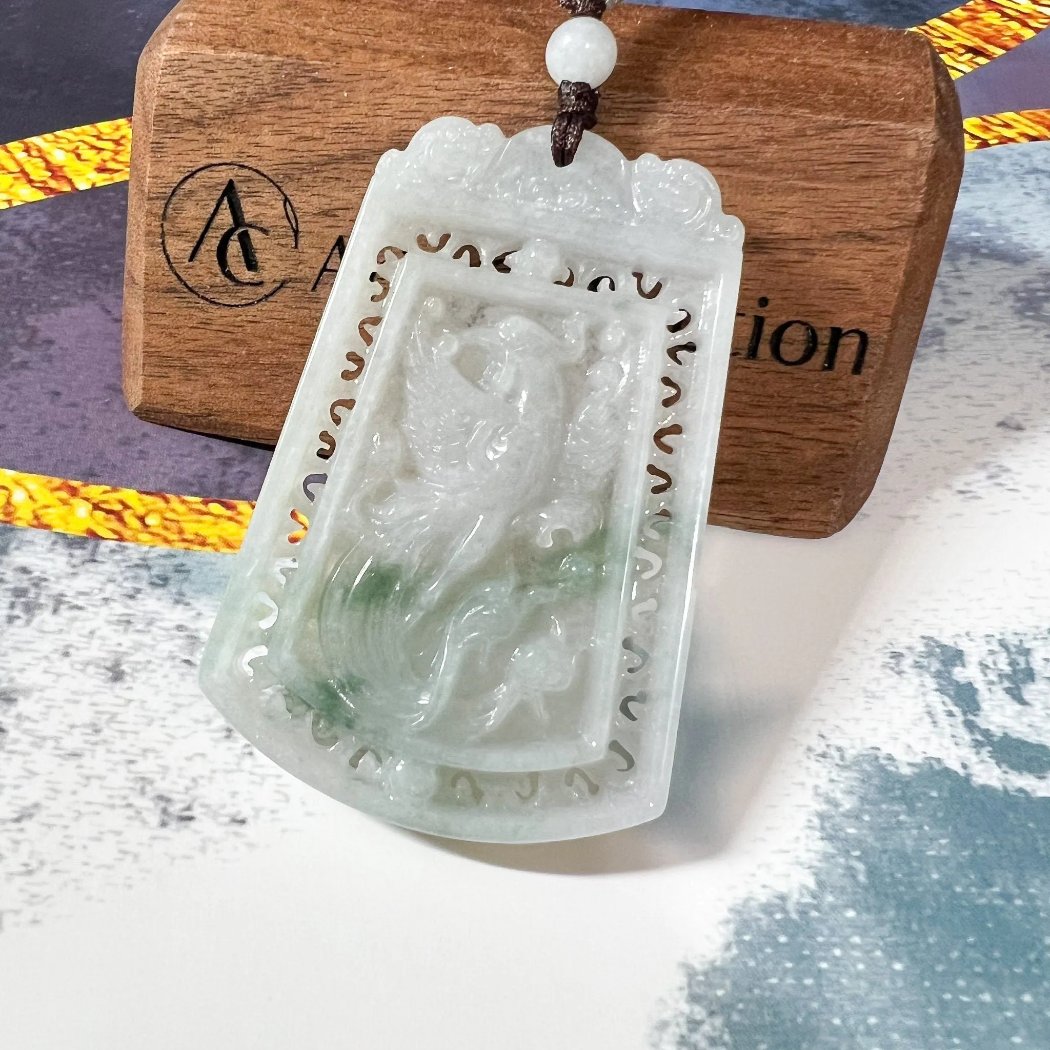 Dual Side Jade Dragon Phoenix Necklace, Green Jadeite Jade, Hand Carved Jade Necklace, Jade Pendant, LSG-0522-1363275