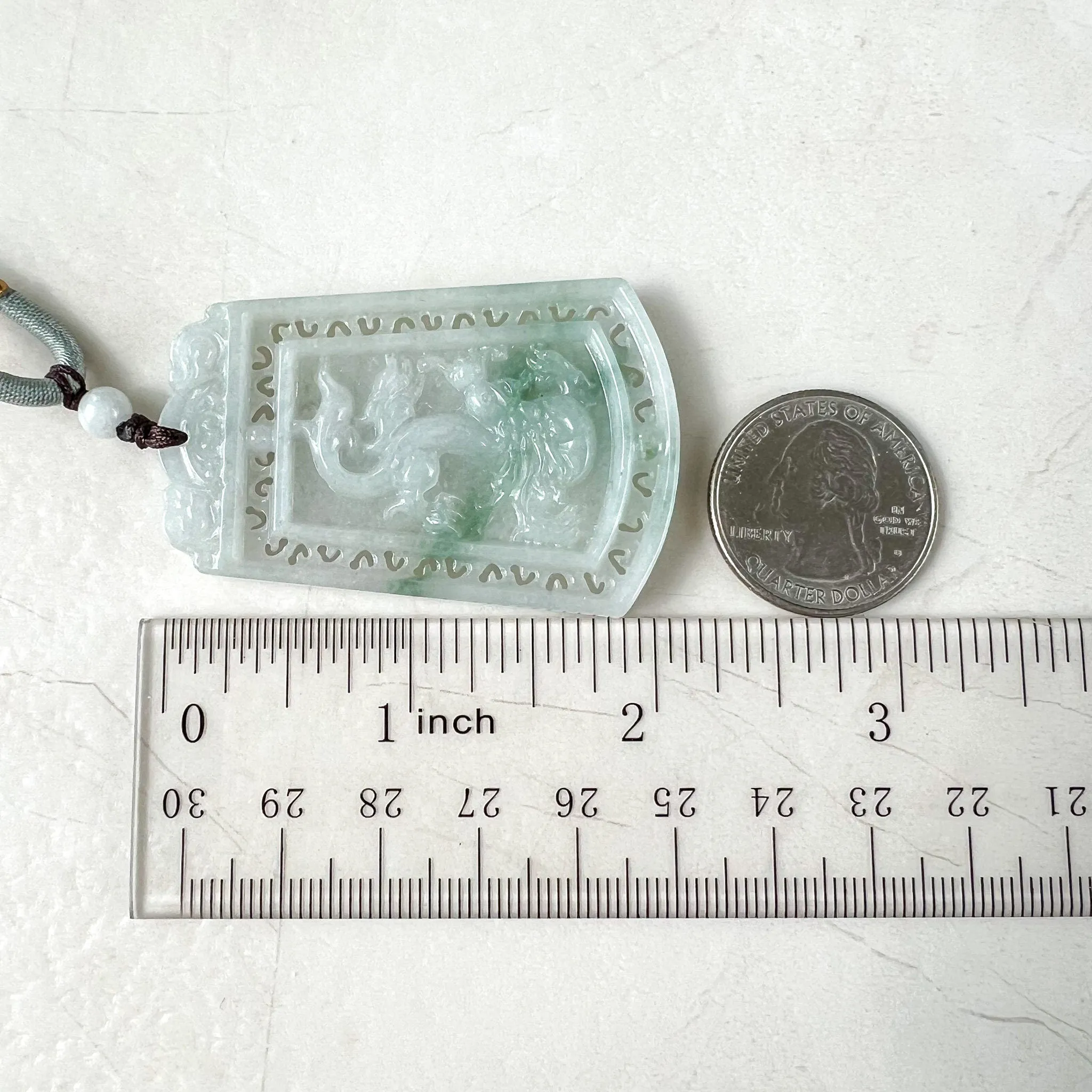 Dual Side Jade Dragon Phoenix Necklace, Green Jadeite Jade, Hand Carved Jade Necklace, Jade Pendant, LSG-0522-1363275