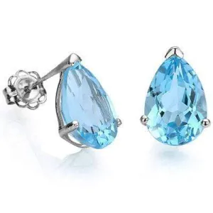 ELITE 1.00 CARAT BLUE TOPAZ 10K SOLID WHITE GOLD EARRINGS STUD