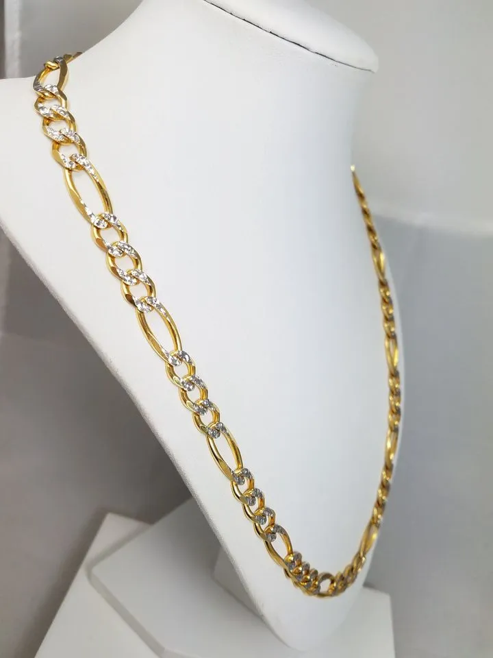 Epic 14k Gold Diamond Cut Solid Figaro Link 22" Necklace