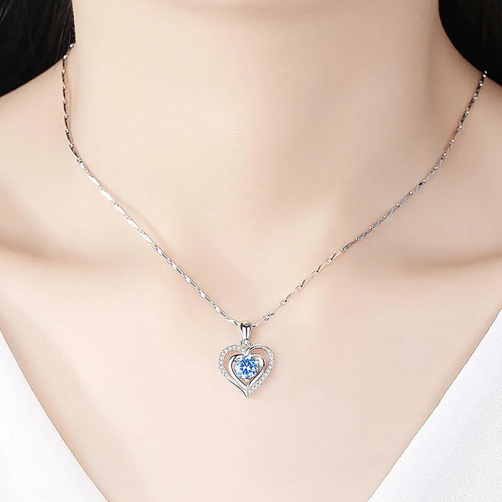 Fashion heart blue aquamarine gemstones pendant necklace