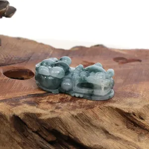 Genuine Burmese Ice Blue-Green Jadeite Jade PiXiu Pendant Necklace ( Fengshui )