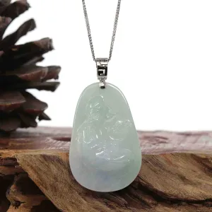 Genuine Burmese light Green Lavender Jadeite Jade Guanyin Pendant Necklace