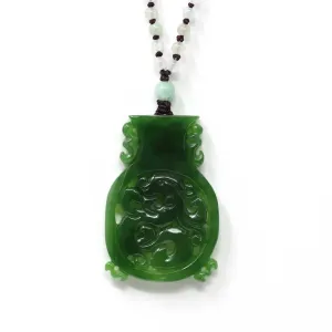 Genuine HeTian Nephrite Green Jade Good Luck Vase Pendant Necklace With Dragon