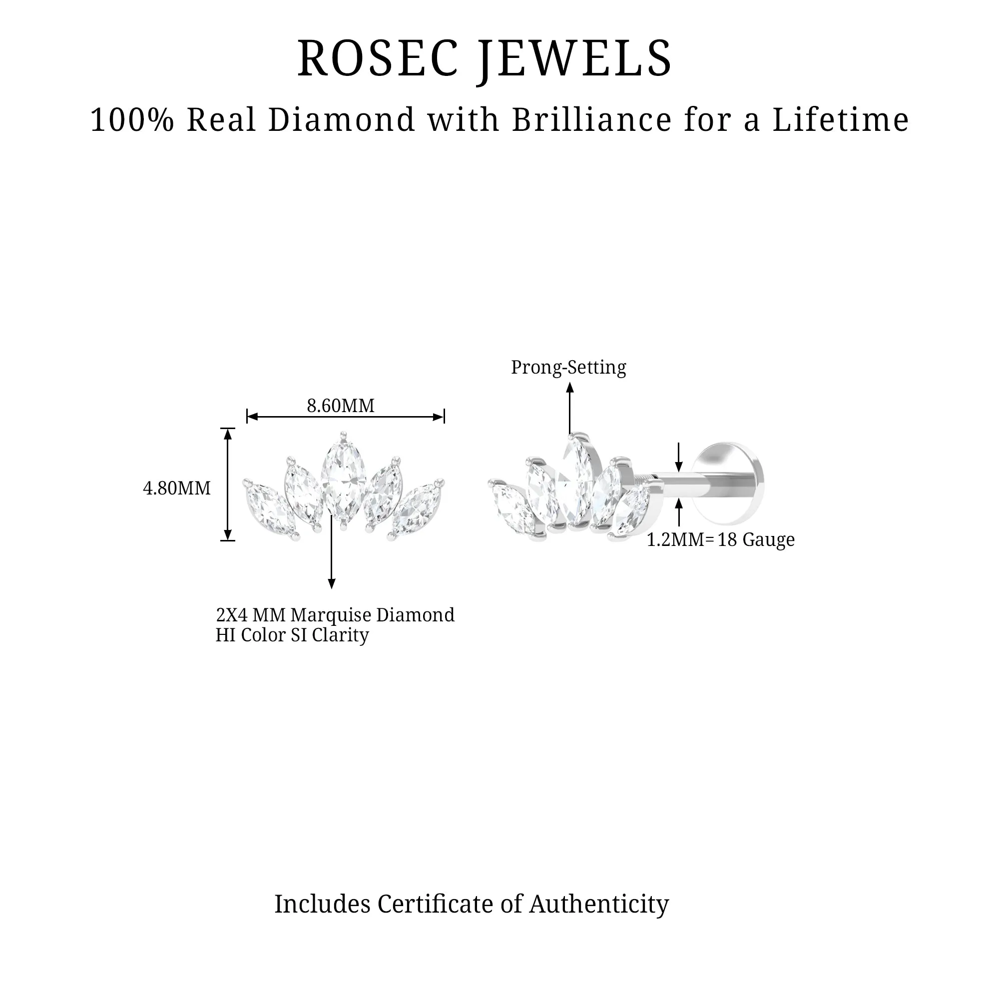 Genuine Marquise Diamond Leaf Helix Earring